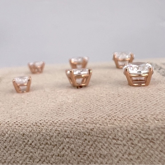 ISABELLA M, STERLING SILVER WITH CUBIC ZIRCONIA, ROSE GOLD STUD EARRINGS 3 PAIRS - Picture 6 of 16